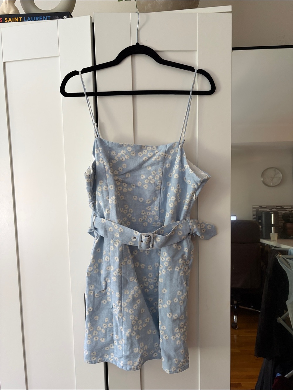 Zara Light Blue Floral Belted Mini Dress
